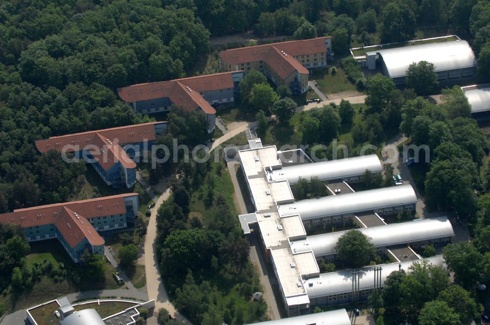 Potsdam from above - Blick auf das Areal des Berufsbildungswerk im Oberlinhaus an der Steinstrasse 80-84 in Potsdam-Babelsberg. View of the area of the Vocational Training Center in Oberlinhouse on the stone road 80-84 in Potsdam-Babelsberg.