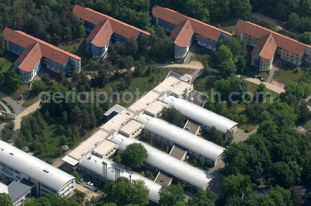 Aerial image Potsdam - Blick auf das Areal des Berufsbildungswerk im Oberlinhaus an der Steinstrasse 80-84 in Potsdam-Babelsberg. View of the area of the Vocational Training Center in Oberlinhouse on the stone road 80-84 in Potsdam-Babelsberg.