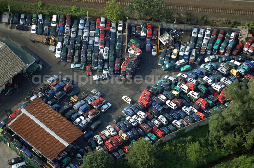 Aerial image Neuenhagen - Blick auf die auf Grund der sogenannten Abwrackprämie übervollen Lagerflächen der Autoverwertung PRIES & FRIESE am Rosa-Luxemburg-Damm 1 in 15366 Neuenhagen - Fredersdorf Tel.: 03342-234480