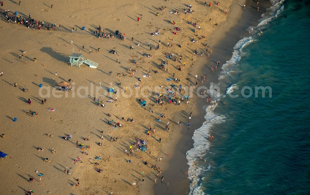 Aerial image Santa Monica - Visitors of Santa Monica Beach on the Pacific Coast in Santa Monica in California, USA