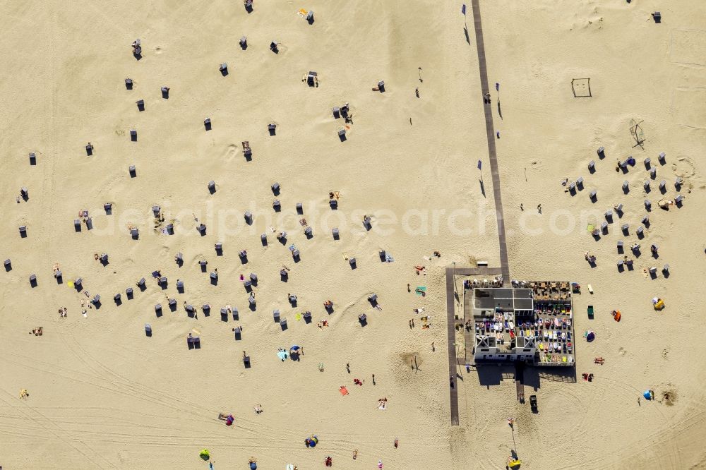 Aerial image Norderney - Visitors on the sandy beach of the island of Norderney in the North Sea in Lower Saxony