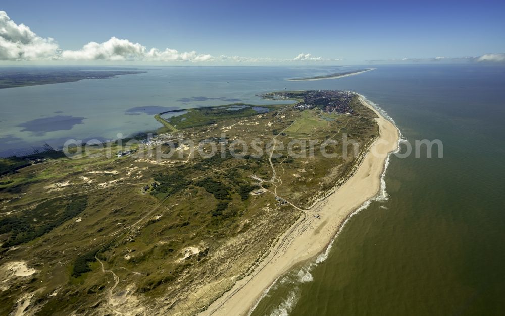 Norderney from above - Visitors on the sandy beach of the island of Norderney in the North Sea in Lower Saxony