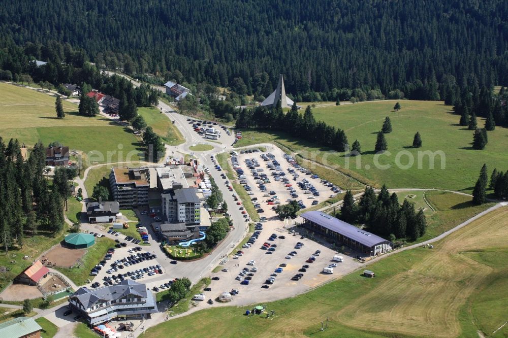 Feldberg (Schwarzwald) from above - The Feldberg (Black Forest) in Baden-Wuerttemberg. Attractions are the hotel Feldberger Hof and the nature center Haus der Natur. The highest mountain in the Black Forest in summer offers attractive possibilities for hiking