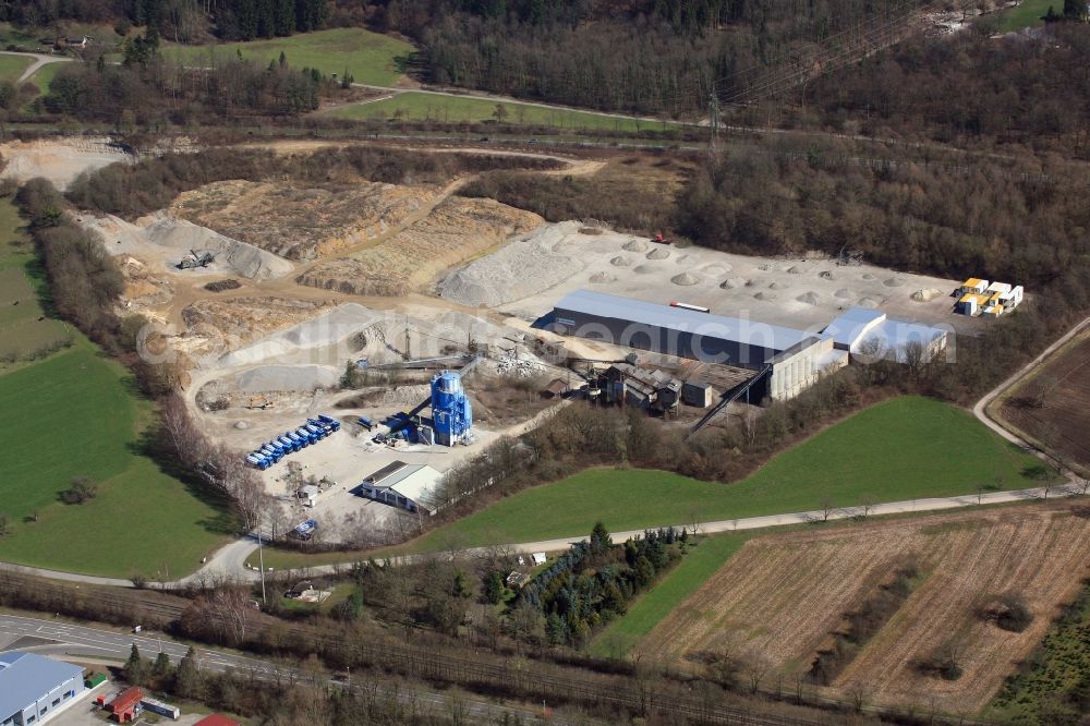 Bad Säckingen from the bird's eye view: Mixed concrete and building materials factory of Transportbeton Hochrhein GmbH at the location in Bad Saeckingen in the state Baden-Wuerttemberg, Germany