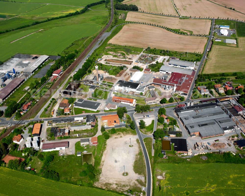 Gernrode from above - Mixed concrete and building materials factory of WERZALIT Deutschland GmbH on street Bahnhofstrasse in the district Niederorschel in Gernrode in the state Thuringia, Germany