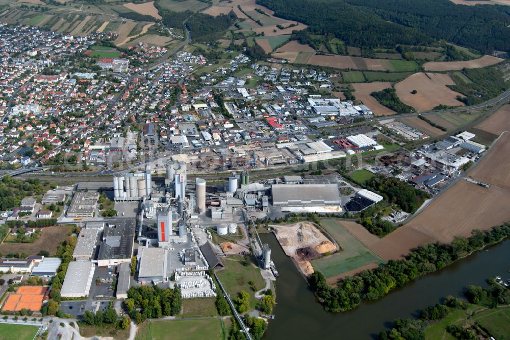 Karlstadt from above - Mixed concrete and building materials factory of in Karlstadt in the state Bavaria, Germany