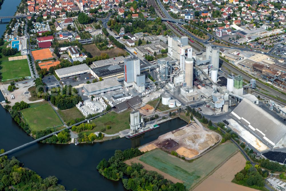 Aerial image Karlstadt - Mixed concrete and building materials factory of in Karlstadt in the state Bavaria, Germany