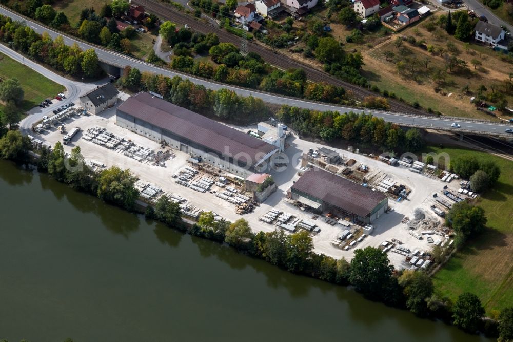 Neuendorf from the bird's eye view: Mixed concrete and building materials factory of of bwb Betonwerk Neuendorf GmbH & Co. KG on Mainlaende in the district Langenprozelten in Neuendorf in the state Bavaria, Germany