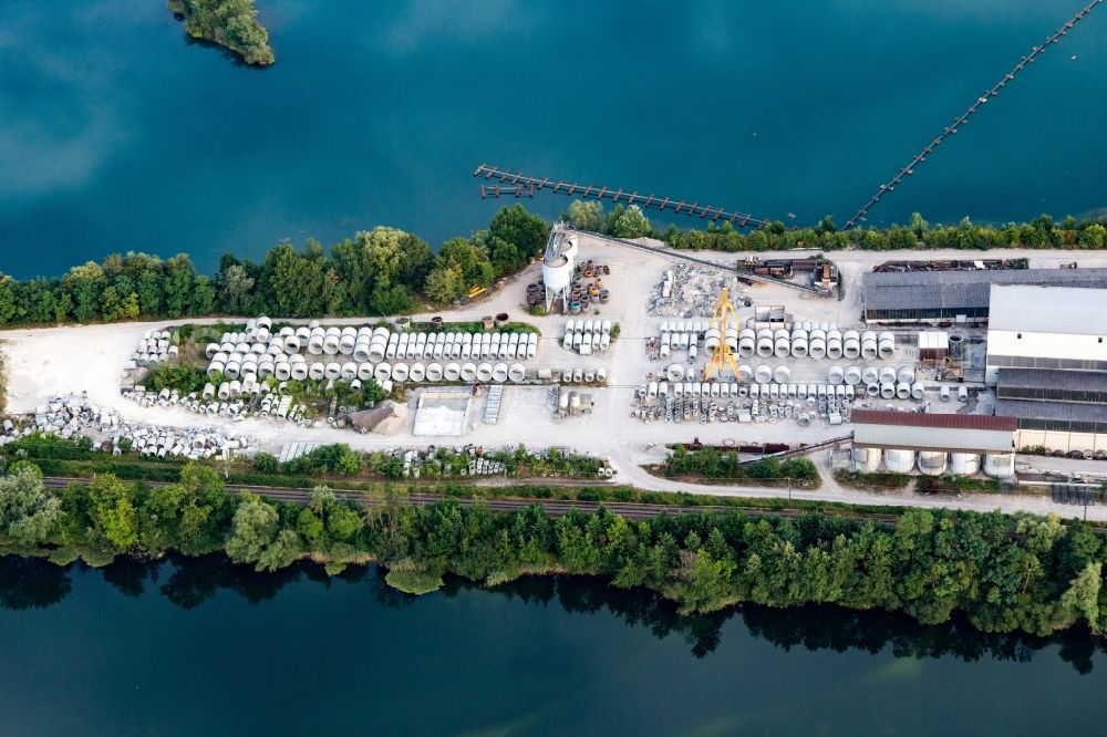 Aerial photograph Rheinsheim - Mixed concrete and building materials factory in Rheinsheim in the state Baden-Wurttemberg, Germany