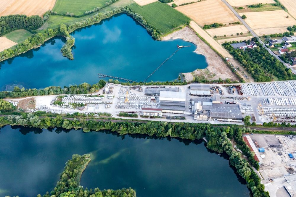 Rheinsheim from above - Mixed concrete and building materials factory in Rheinsheim in the state Baden-Wurttemberg, Germany