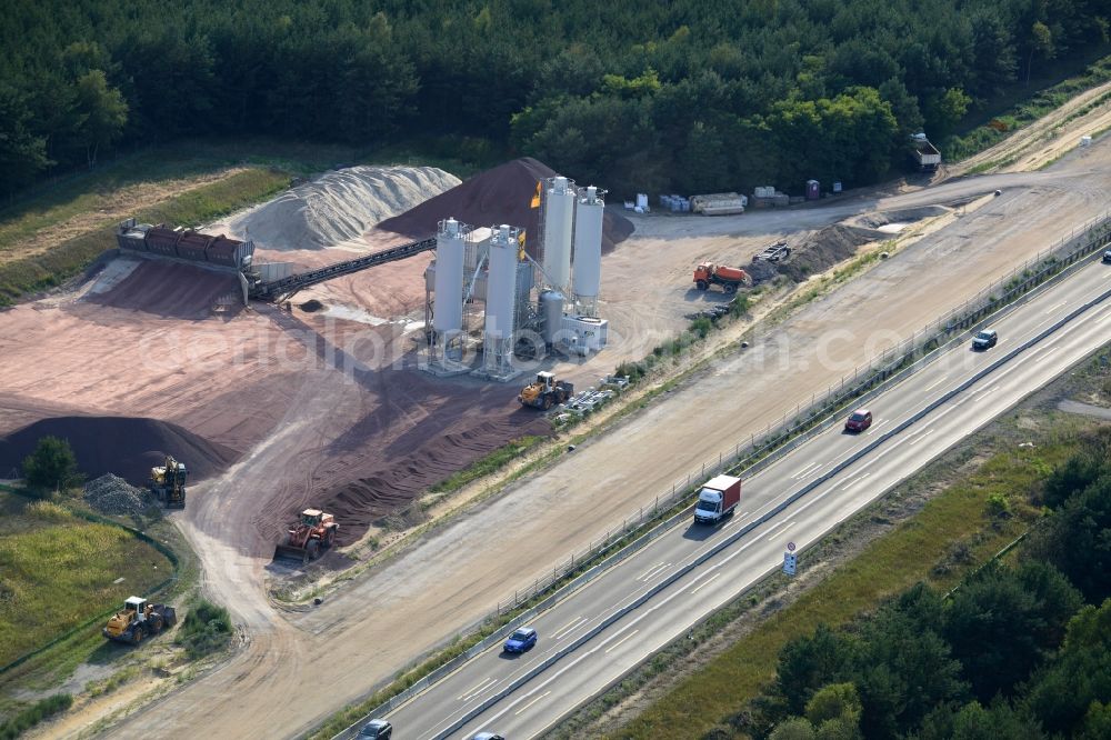 Aerial image Friedrichshof - Concrete mixing plant to the expansion and widening of the route of the highway / motorway BAB A12 at Friedersdorf at the Berliner Ring in Brandenburg