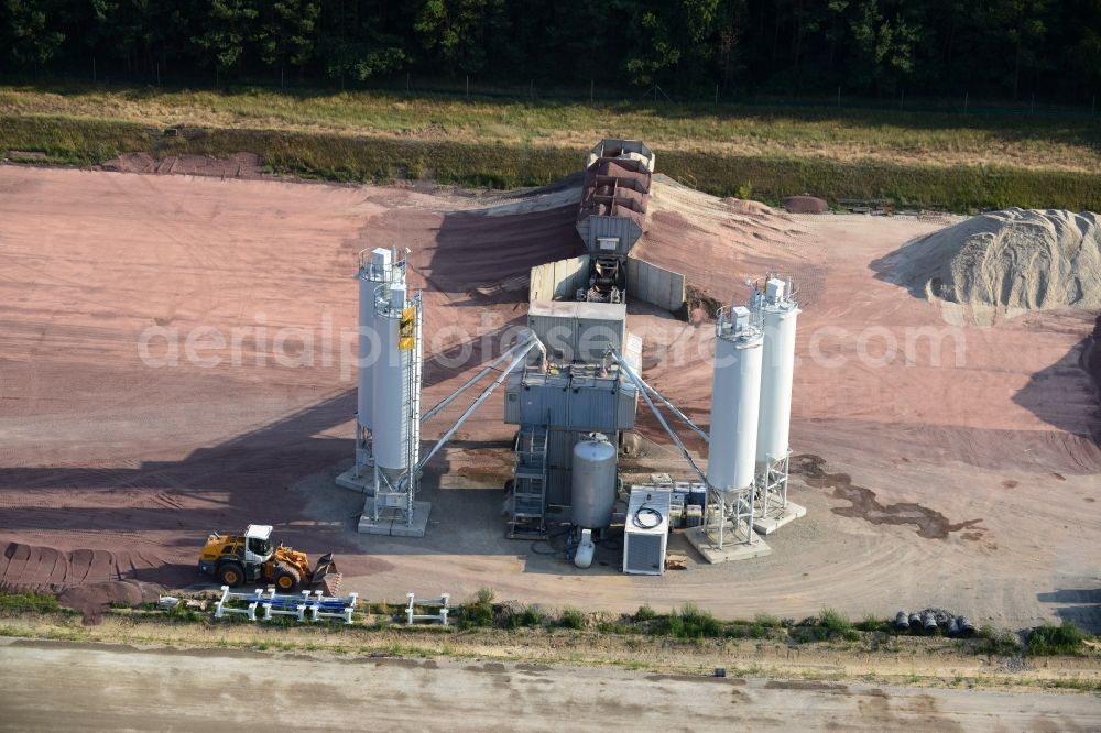 Aerial photograph Friedrichshof - Concrete mixing plant to the expansion and widening of the route of the highway / motorway BAB A12 at Friedersdorf at the Berliner Ring in Brandenburg