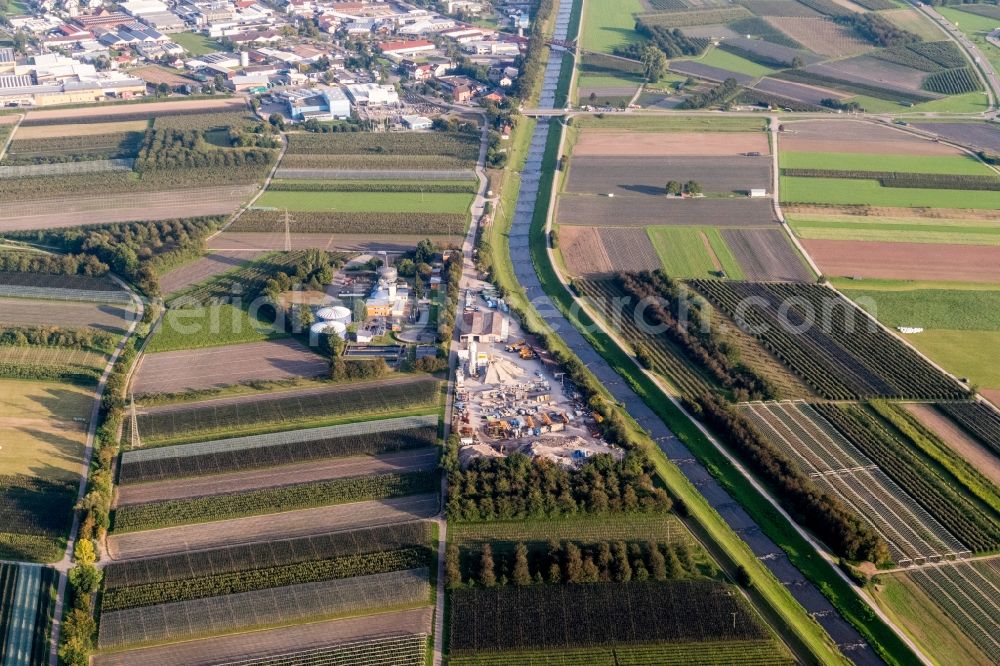 Oberkirch from above - Mixed concrete and building materials factory of Betonwerk Renchtal GmbH in Oberkirch in the state Baden-Wuerttemberg, Germany