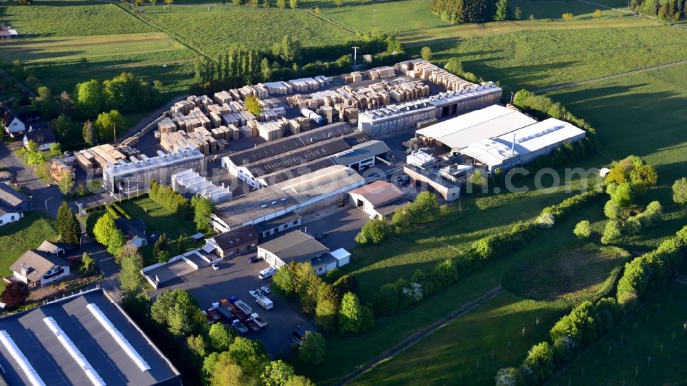 Berod bei Hachenburg from above - Company premises of the company Puderbach Holzhandel GmbH & Co. KG, Palettenwerk, in Berod bei Hachenburg in the state Rhineland-Palatinate, Germany