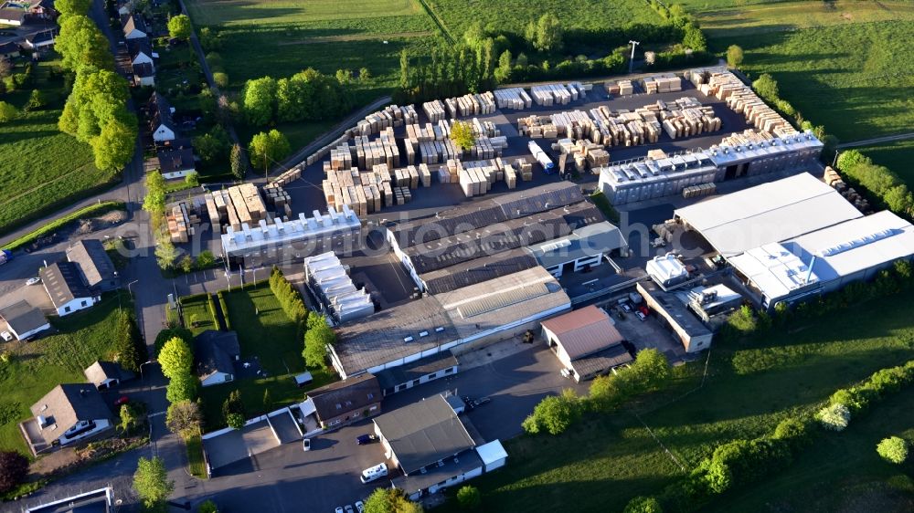 Berod bei Hachenburg from the bird's eye view: Company premises of the company Puderbach Holzhandel GmbH & Co. KG, Palettenwerk, in Berod bei Hachenburg in the state Rhineland-Palatinate, Germany