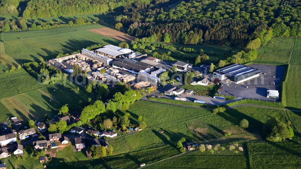 Aerial image Berod bei Hachenburg - Company premises of the company Puderbach Holzhandel GmbH & Co. KG, Palettenwerk, in Berod bei Hachenburg in the state Rhineland-Palatinate, Germany