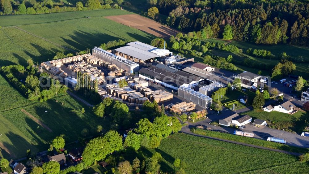 Aerial photograph Berod bei Hachenburg - Company premises of the company Puderbach Holzhandel GmbH & Co. KG, Palettenwerk, in Berod bei Hachenburg in the state Rhineland-Palatinate, Germany