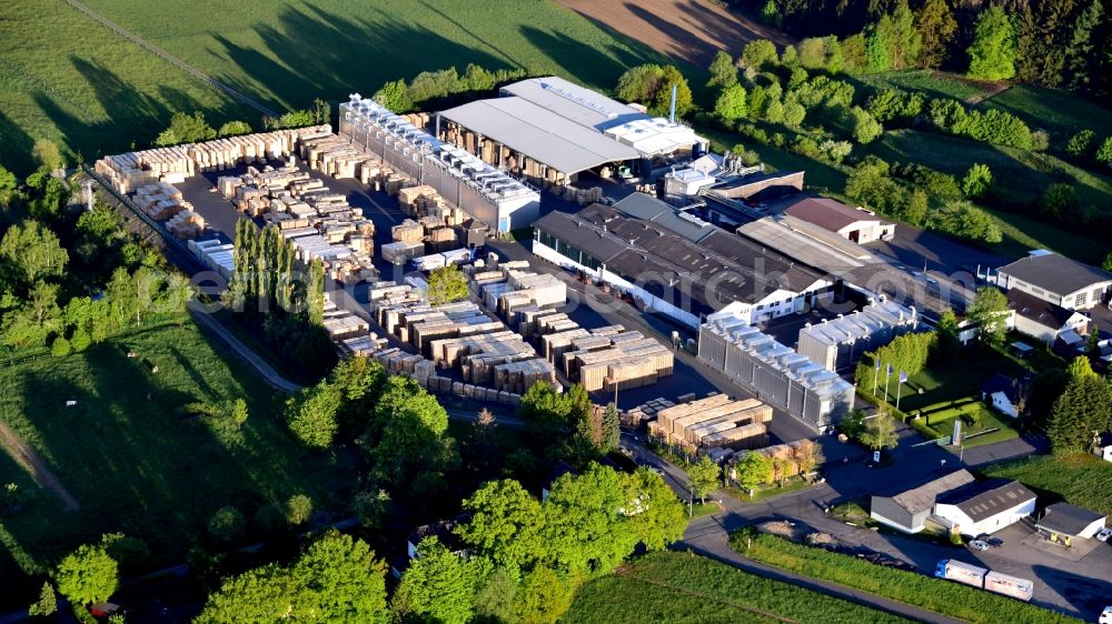 Berod bei Hachenburg from above - Company premises of the company Puderbach Holzhandel GmbH & Co. KG, Palettenwerk, in Berod bei Hachenburg in the state Rhineland-Palatinate, Germany