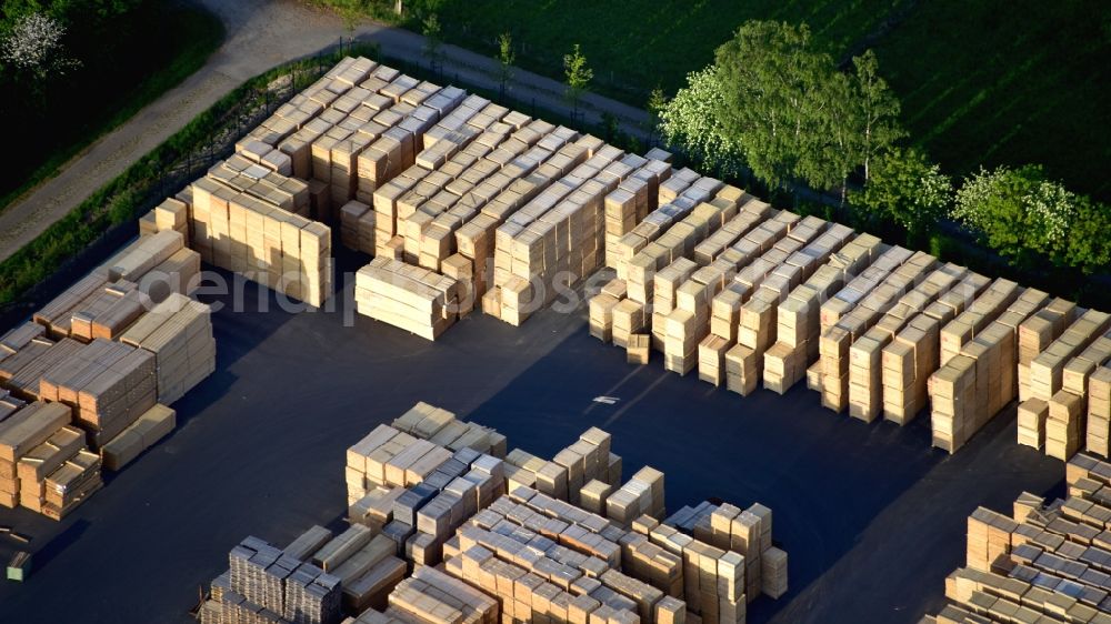 Berod bei Hachenburg from the bird's eye view: Company premises of the company Puderbach Holzhandel GmbH & Co. KG, Palettenwerk, in Berod bei Hachenburg in the state Rhineland-Palatinate, Germany