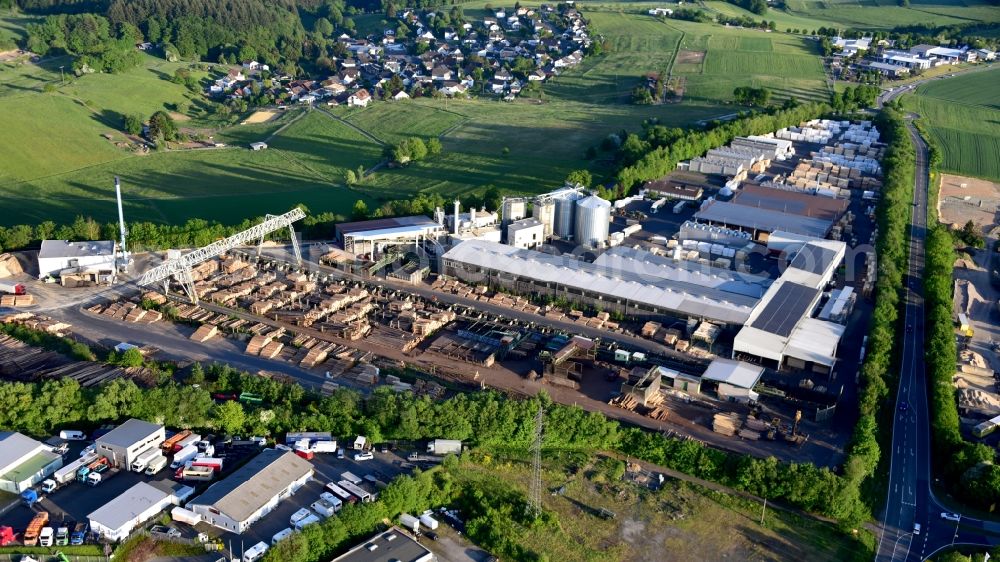 Aerial photograph Oberhonnefeld-Gierend - Company premises of I. van Roje & Sohn Saegewerk und Holzhandlung GmbH & Co. KG in Oberhonnefeld-Gierend in the state Rhineland-Palatinate, Germany