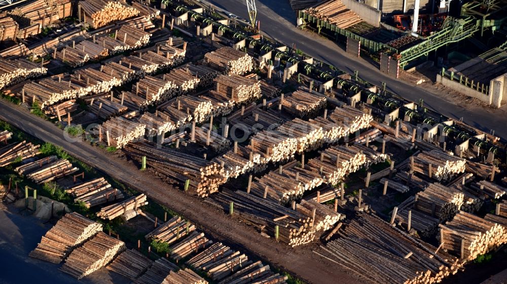 Oberhonnefeld-Gierend from above - Company premises of I. van Roje & Sohn Saegewerk und Holzhandlung GmbH & Co. KG in Oberhonnefeld-Gierend in the state Rhineland-Palatinate, Germany