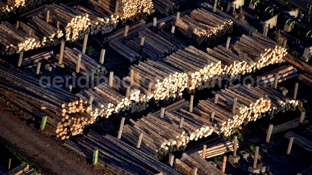 Oberhonnefeld-Gierend from the bird's eye view: Company premises of I. van Roje & Sohn Saegewerk und Holzhandlung GmbH & Co. KG in Oberhonnefeld-Gierend in the state Rhineland-Palatinate, Germany