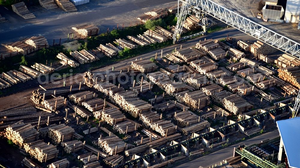 Oberhonnefeld-Gierend from the bird's eye view: Company premises of I. van Roje & Sohn Saegewerk und Holzhandlung GmbH & Co. KG in Oberhonnefeld-Gierend in the state Rhineland-Palatinate, Germany