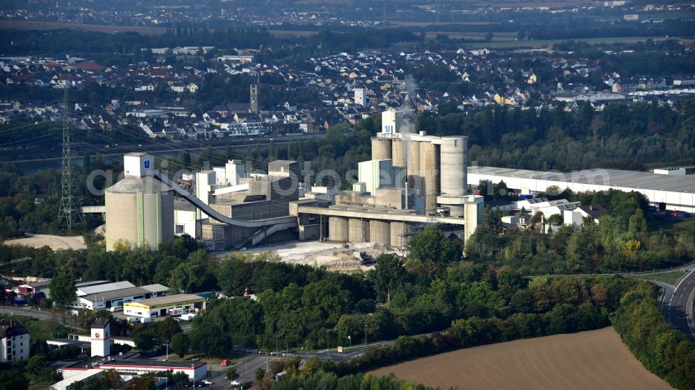 Aerial image Neuwied - The premises of the cement manufacturer Dyckerhoff Beton Rheinland-Pfalz GmbH & Co. KG in Neuwied in the state Rhineland-Palatinate, Germany