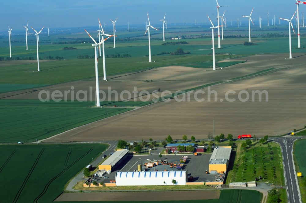 Plötzkau from the bird's eye view: Site of the depot of the of Autobahn- and Strassenmeisterei Ploetzkau An den longen Aeckern in Ploetzkau in the state Saxony-Anhalt, Germany