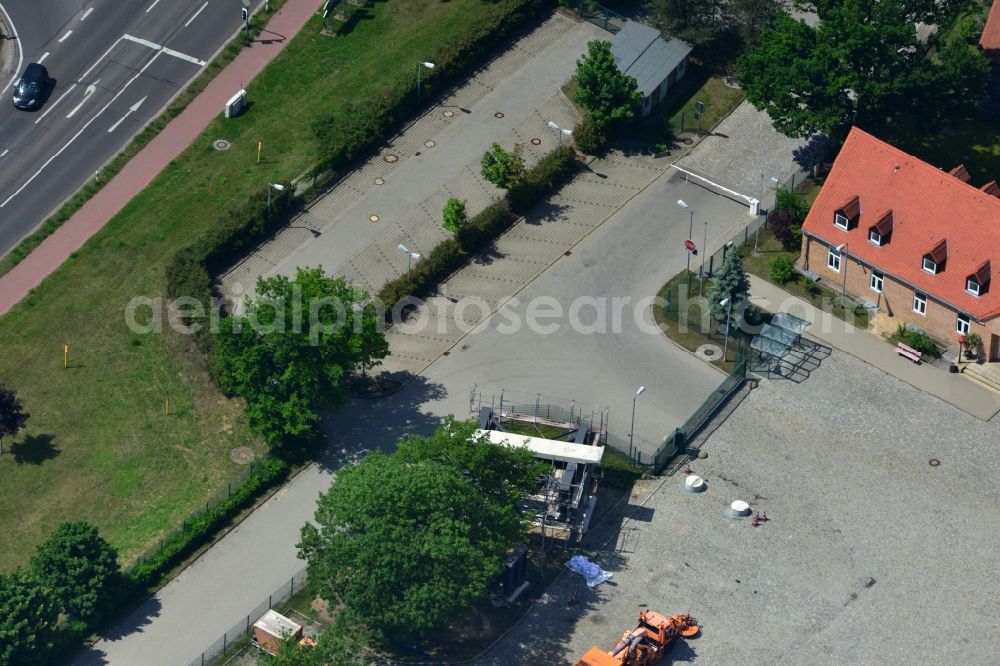 Erkner from above - Depot of the highway maintenance Erkner in Brandenburg. The site of the LS state operation Highways is also the headquarters of the motorway Museum