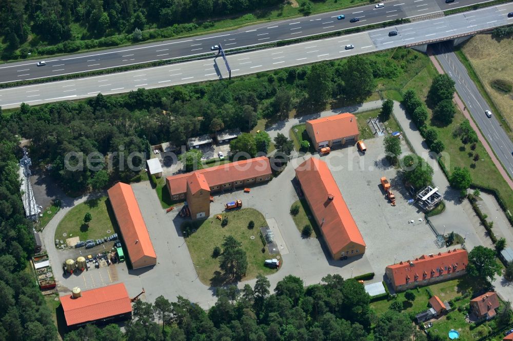 Erkner from the bird's eye view: Depot of the highway maintenance Erkner in Brandenburg. The site of the LS state operation Highways is also the headquarters of the motorway Museum