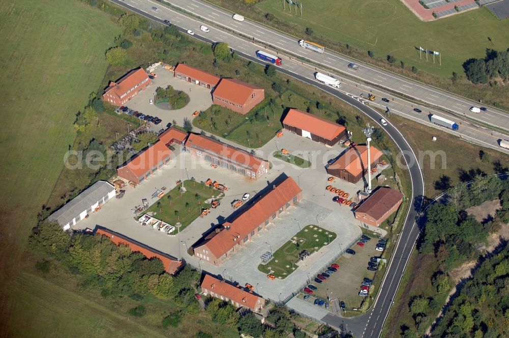 Rangsdorf from above - Site of the depot of the Autobahnmeisterei of Landesbetrieb Strassenwesen at the southern Berliner Ring motorway A10 in Rangsdorf in the state Brandenburg