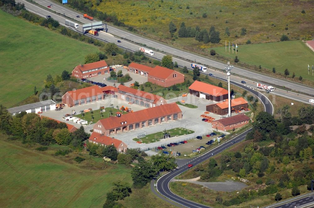 Rangsdorf from above - Site of the depot of the Autobahnmeisterei of Landesbetrieb Strassenwesen at the southern Berliner Ring motorway A10 in Rangsdorf in the state Brandenburg