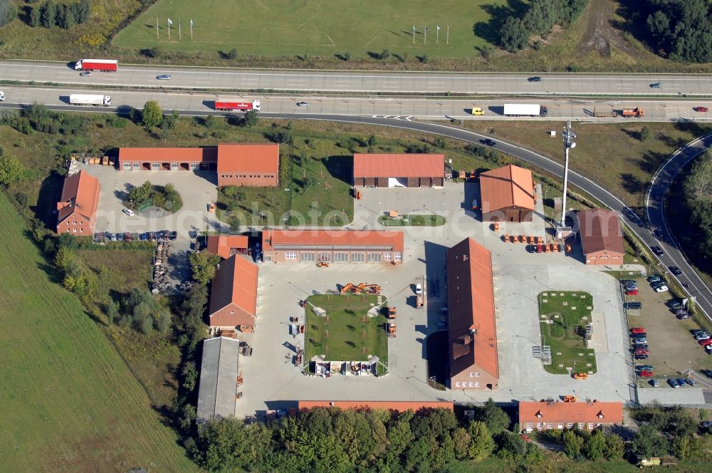 Rangsdorf from above - Site of the depot of the Autobahnmeisterei of Landesbetrieb Strassenwesen at the southern Berliner Ring motorway A10 in Rangsdorf in the state Brandenburg