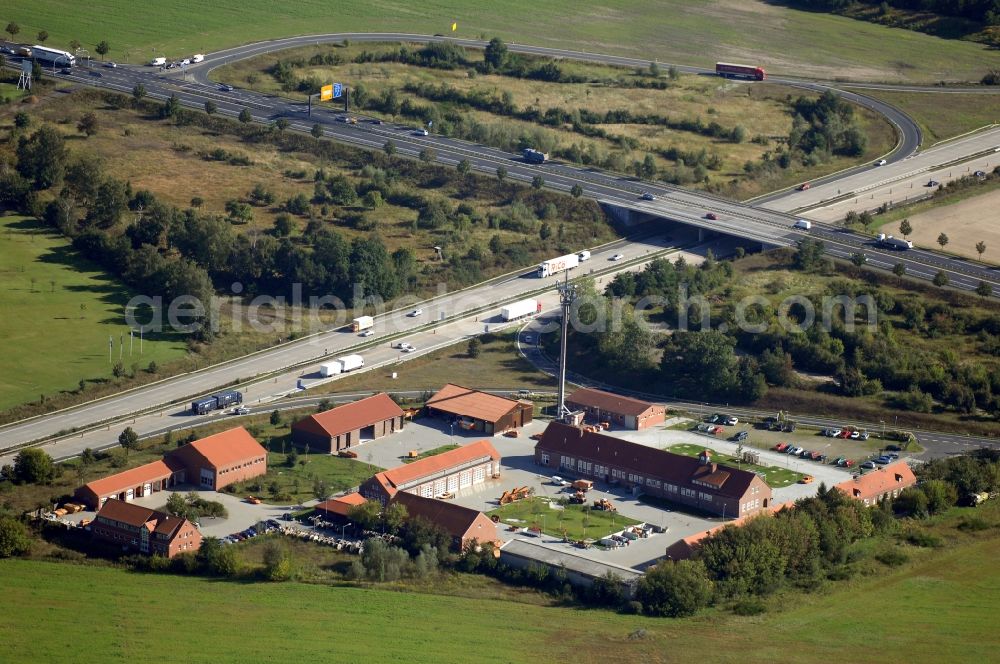 Aerial image Rangsdorf - Site of the depot of the Autobahnmeisterei of Landesbetrieb Strassenwesen at the southern Berliner Ring motorway A10 in Rangsdorf in the state Brandenburg