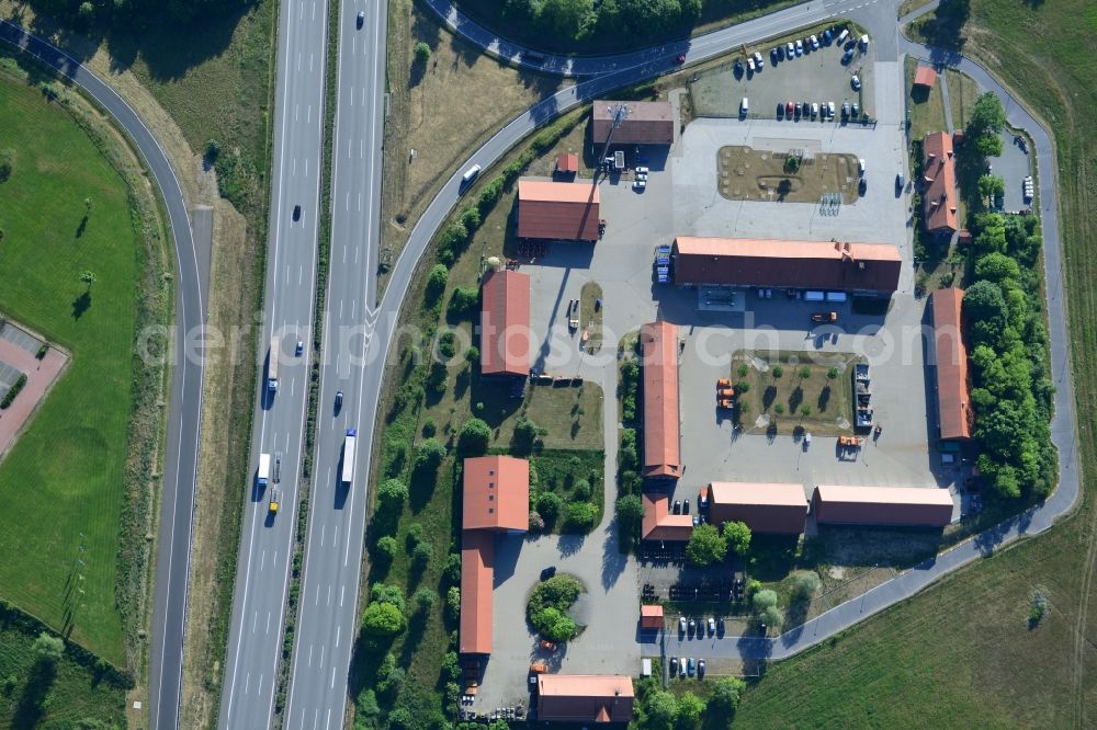 Rangsdorf from the bird's eye view: Depot of the motorway maintenance Rangsdorf on the Berliner Ring motorway A10 - E30 in Rangsdorf in Brandenburg