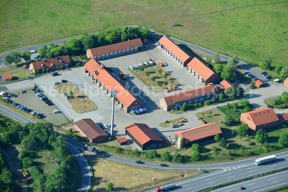 Rangsdorf from above - Depot of the motorway maintenance Rangsdorf on the Berliner Ring motorway A10 - E30 in Rangsdorf in Brandenburg