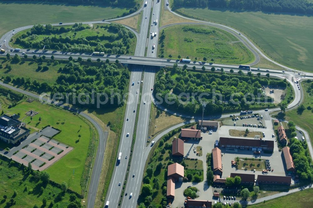 Rangsdorf from the bird's eye view: Depot of the motorway maintenance Rangsdorf on the Berliner Ring motorway A10 - E30 in Rangsdorf in Brandenburg