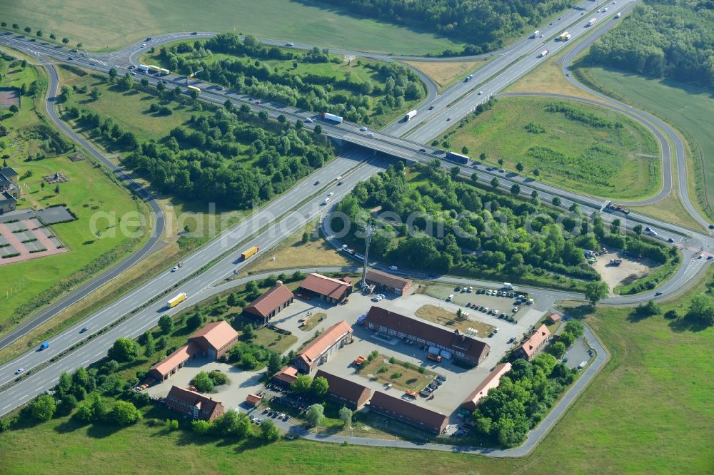 Aerial image Rangsdorf - Depot of the motorway maintenance Rangsdorf on the Berliner Ring motorway A10 - E30 in Rangsdorf in Brandenburg