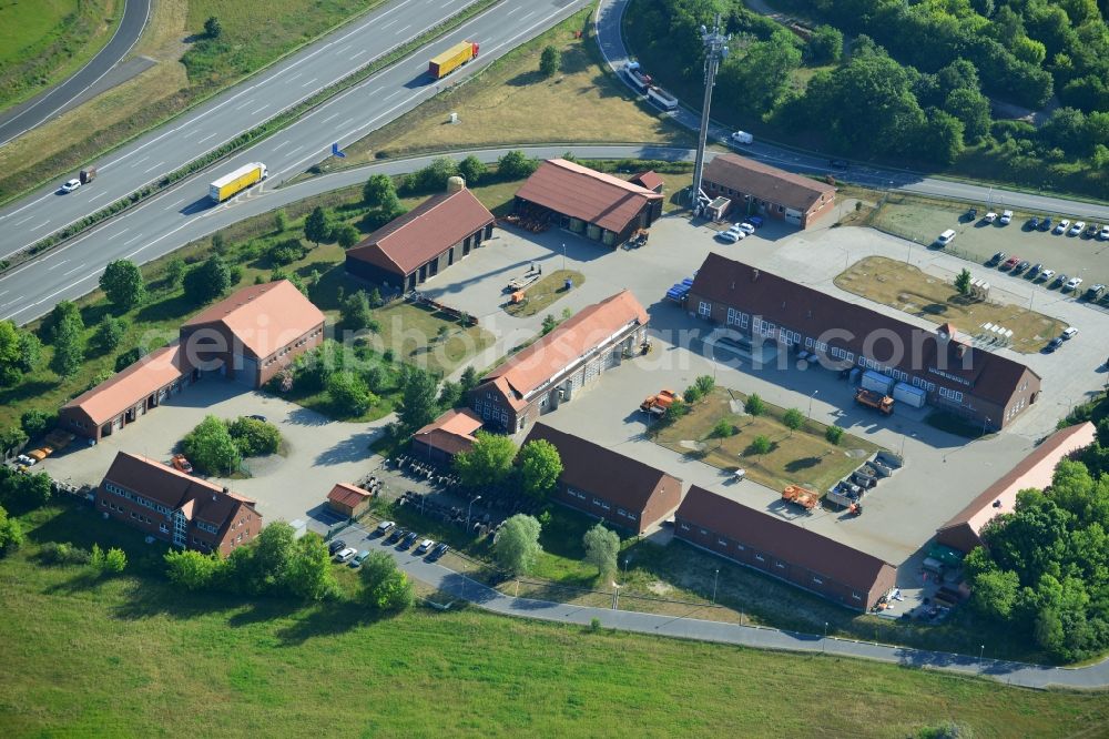 Aerial photograph Rangsdorf - Depot of the motorway maintenance Rangsdorf on the Berliner Ring motorway A10 - E30 in Rangsdorf in Brandenburg