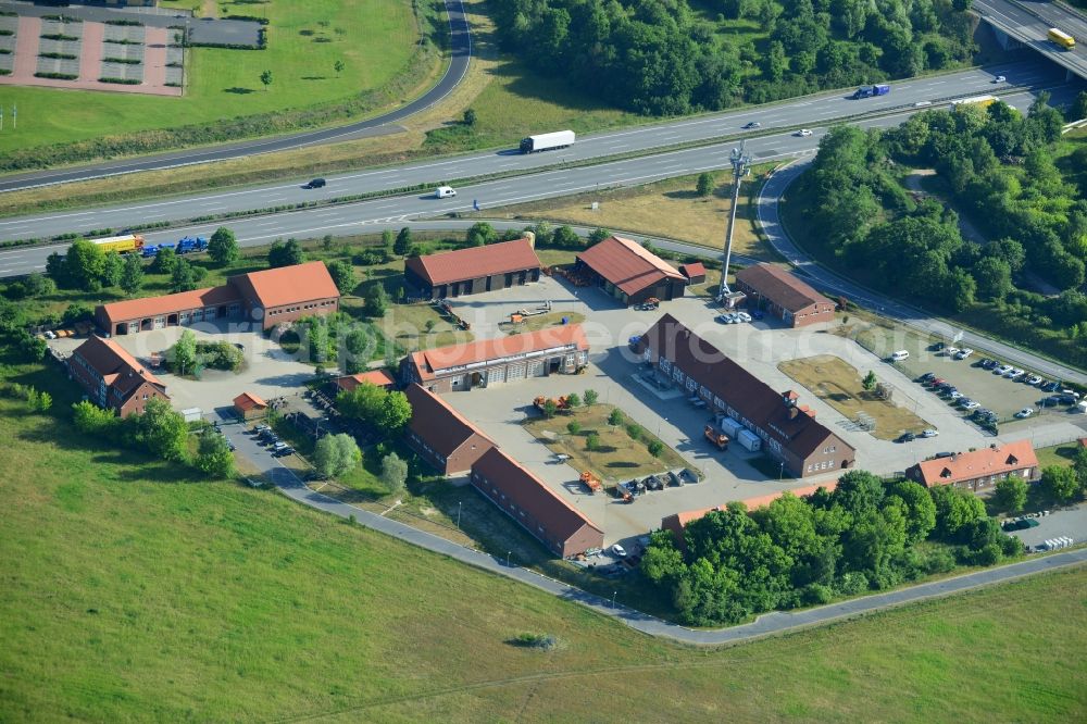 Rangsdorf from above - Depot of the motorway maintenance Rangsdorf on the Berliner Ring motorway A10 - E30 in Rangsdorf in Brandenburg