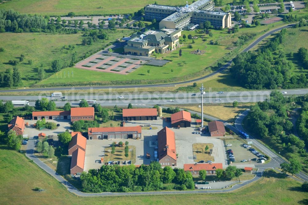 Aerial photograph Rangsdorf - Depot of the motorway maintenance Rangsdorf on the Berliner Ring motorway A10 - E30 in Rangsdorf in Brandenburg