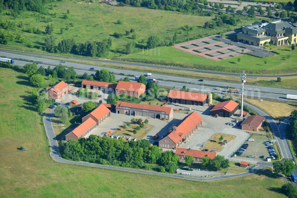 Rangsdorf from above - Depot of the motorway maintenance Rangsdorf on the Berliner Ring motorway A10 - E30 in Rangsdorf in Brandenburg