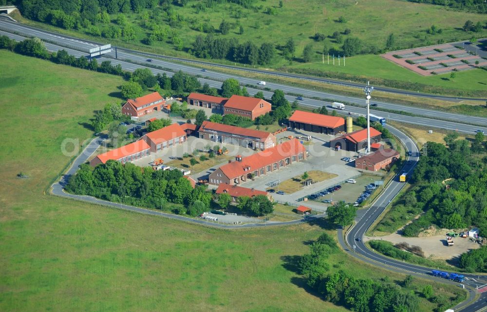 Rangsdorf from the bird's eye view: Depot of the motorway maintenance Rangsdorf on the Berliner Ring motorway A10 - E30 in Rangsdorf in Brandenburg