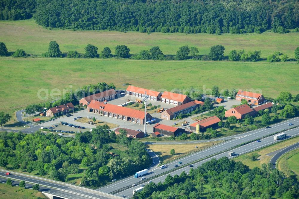 Blankenfelde-Mahlow from above - Depot of the motorway maintenance Rangsdorf on the Berliner Ring motorway A10 - E30 in Rangsdorf in Brandenburg