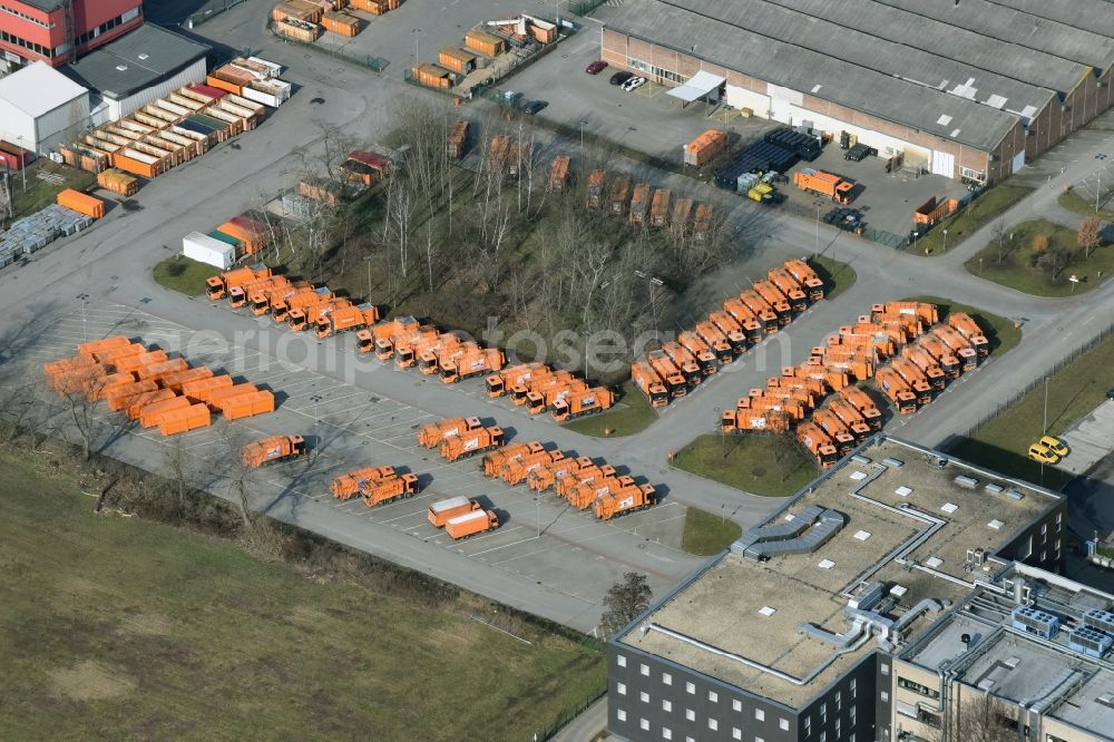 Aerial image Berlin - Site of the depot of the BSR Berliner Stadtreinigungsbetriebe im Stadtteil Britz in Berlin in Germany