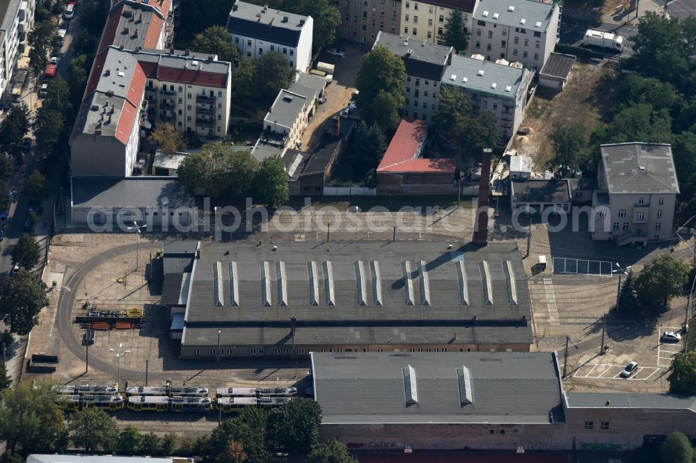 Aerial image Berlin - Site of the BVG Depot Nalepastrasse for the stabling of discarded trams typ Tatra T6A2D in the Nalepastrasse in Berlin