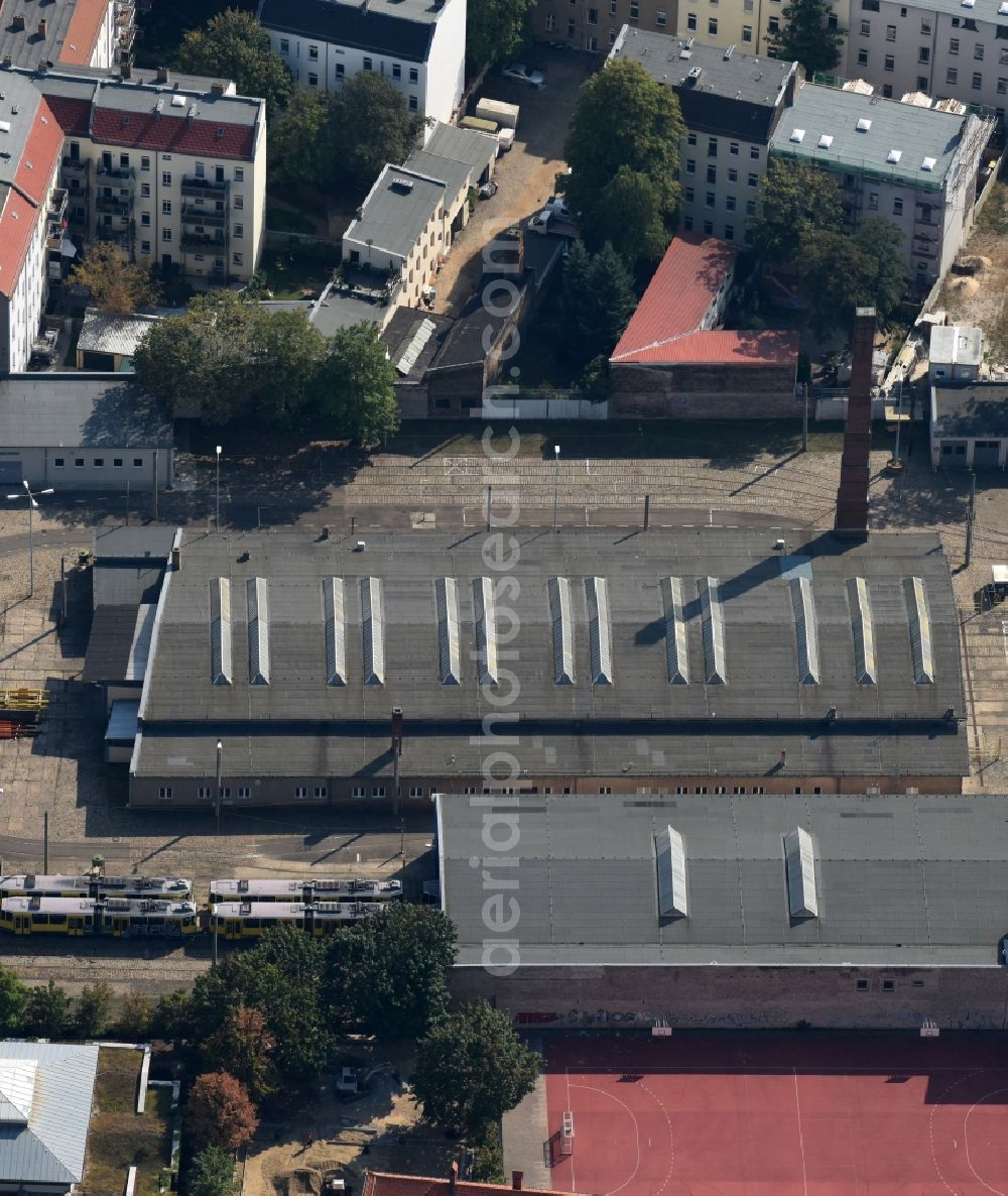 Aerial photograph Berlin - Site of the BVG Depot Nalepastrasse for the stabling of discarded trams typ Tatra T6A2D in the Nalepastrasse in Berlin