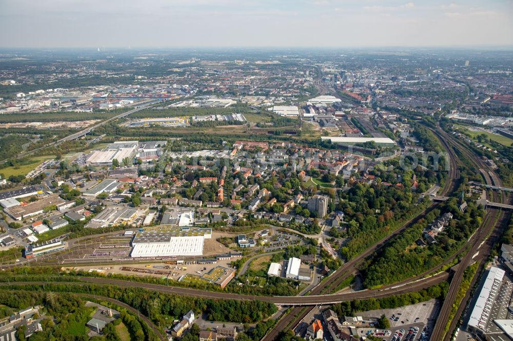 Dortmund from above - Area of the company court of the Dortmund public utilities DSW21 in Dortmund in the federal state North Rhine-Westphalia