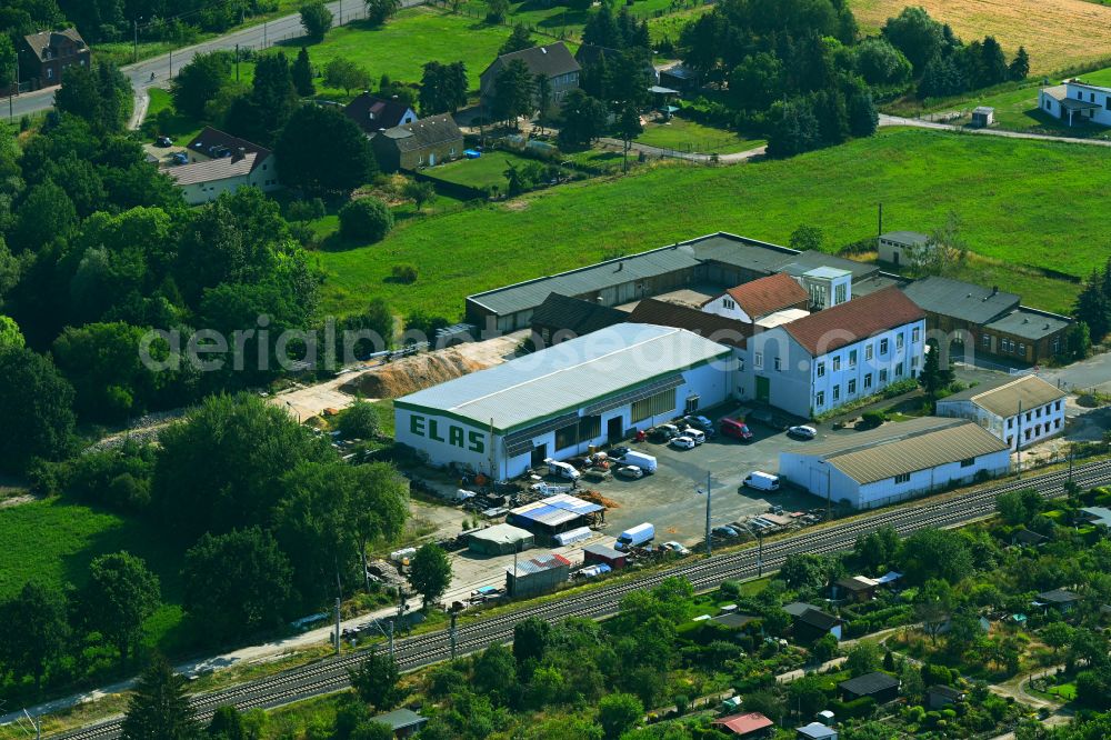 Lutherstadt Wittenberg from above - Site of the depot of the of ELAS Elektrobau GmbH & Co. KG on street Am Alten Bahnhof in Lutherstadt Wittenberg in the state Saxony-Anhalt, Germany